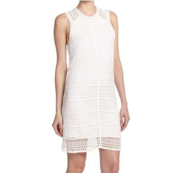 Theory Nirlee Sag Harbor Crochet Linen  Blend Dress Ivory Size Large - Picture 1 of 12